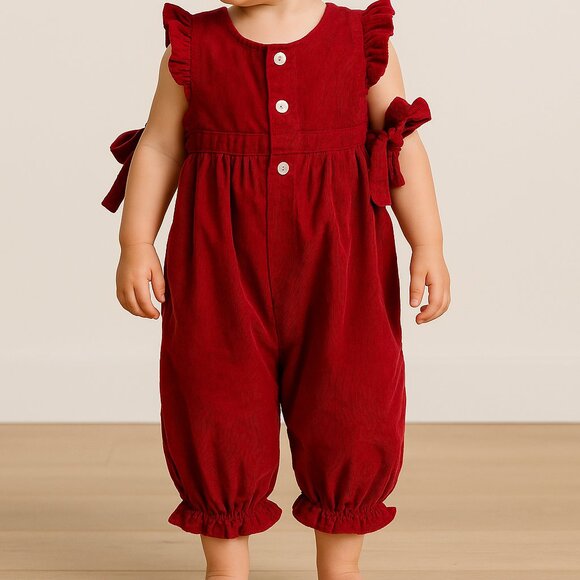 Bella Bliss Red Corduroy Romper – Size 12M - Picture 1 of 4